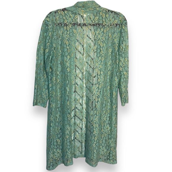 Eve & Maddie Cardigan Sweater Women's Large Turquoise Blue Gold Lace Boho Casual - Picture 5 of 15
